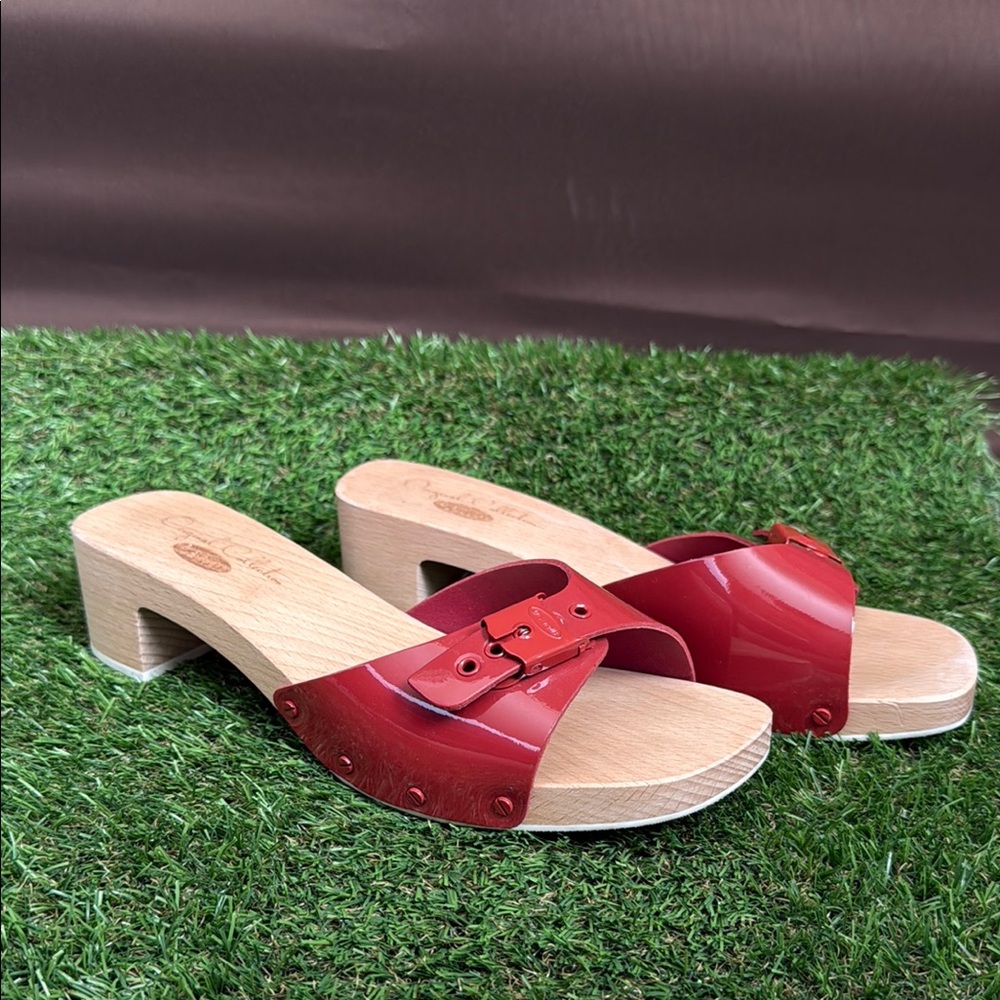 Dr. Scholl's Red Wooden Heel Mules